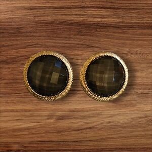 Gold and Black Round Earrings